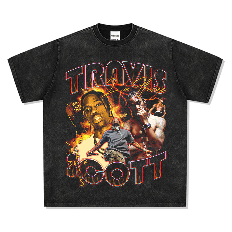 Outfit streetwear vintage hip hop travis scott print short sleeve t-shirt vintage