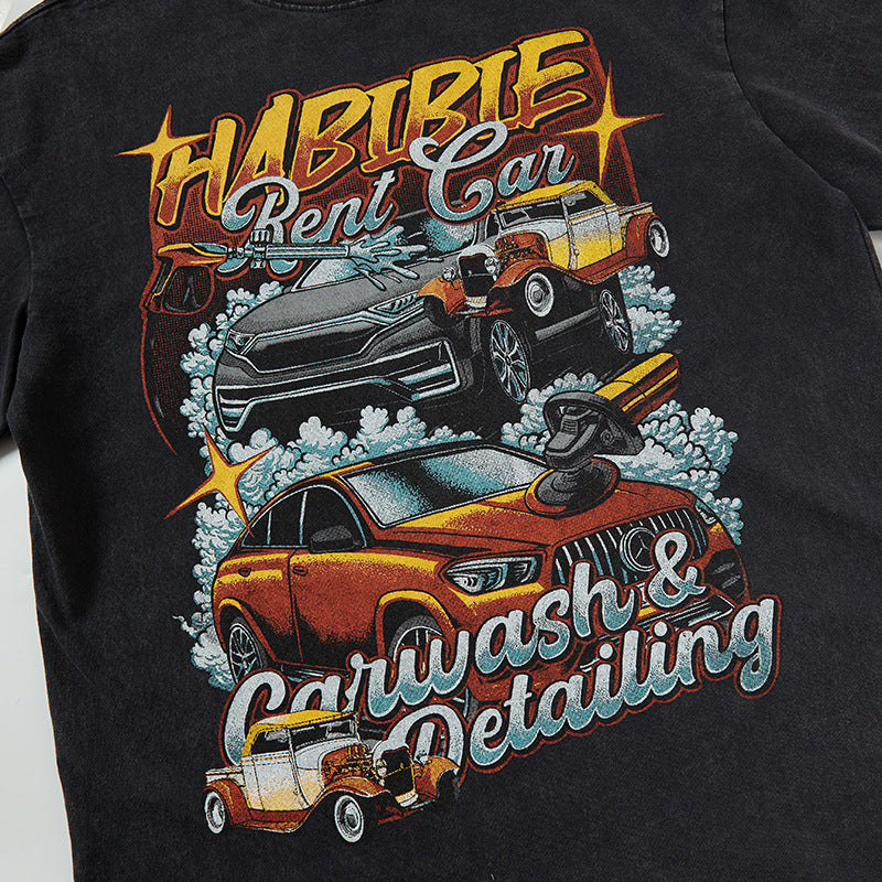 Nyc T Shirt Vintage Car Print Short Sleeve T-Shirt Summer Loose Casual Top