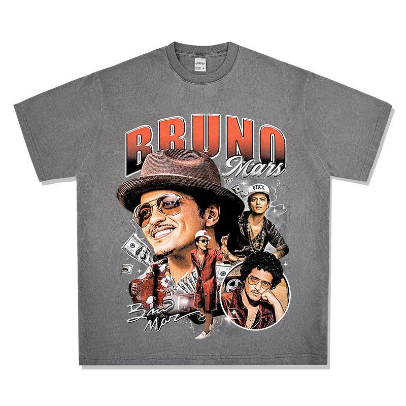 New york hip hop shop vintage singer bruno mars short sleeve t-shirt water