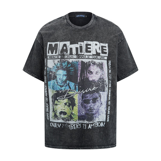 Hip hop clothing new york summer retro punk washed old t-shirt short sleeves