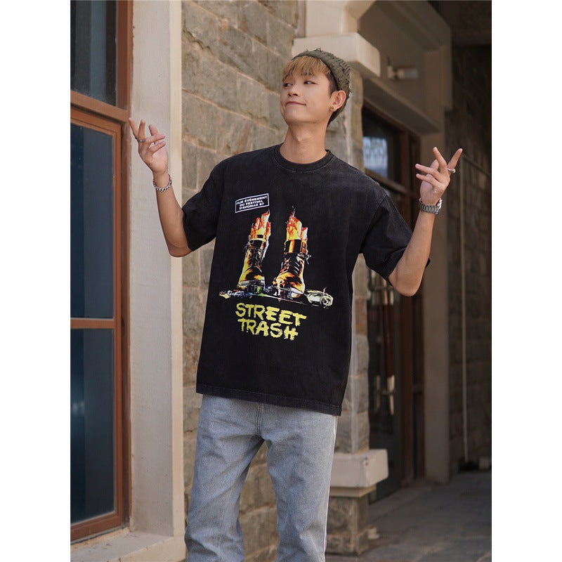 Film Star T Shirt Movie Garbage Street cotton loose short sleeve American retro trend T-shirt men