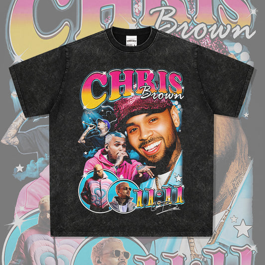 Streetwear masculino vintage Chris Brown print short sleeve t-shirt vintage