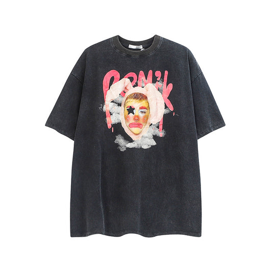 Hip Hop Clothes New York Vintage Clown Print Short Sleeve T-Shirt