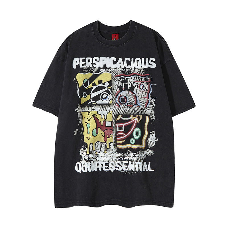 Nostalgia T Shirts Letter Short Sleeve Printed T-Shirt Loose Top