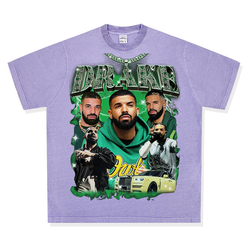 Marcas streetwear usa vintage hip hop drake dragon print short sleeve t-shirt