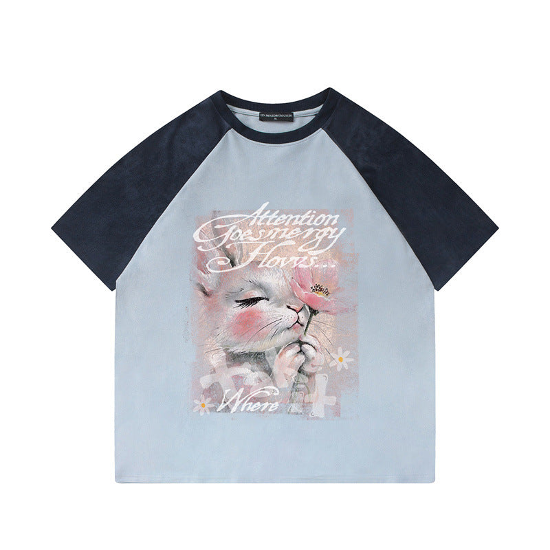 US drip outfits Summer Vintage Bunny Pattern Casual Loose Short Sleeve T-Shirts