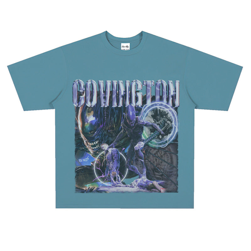 Film Star T Shirt Cotton Short Sleeve Loose Retro Design round Neck Heavy T-shirt Men