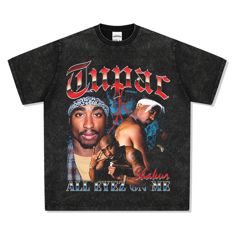 New york hip hop shop BCtupac print short sleeve retro washed old T shirt