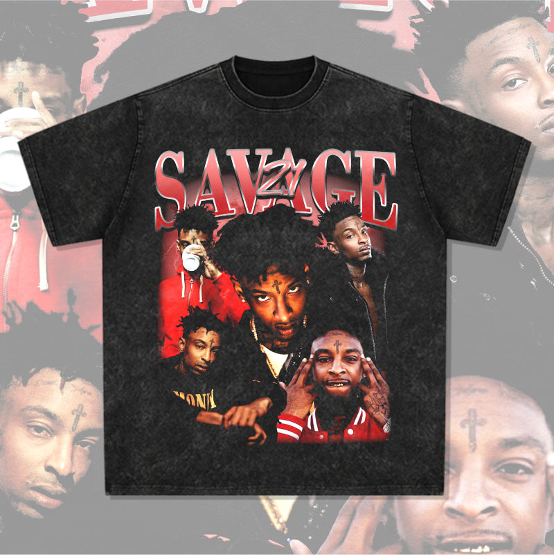 Cool t rapper VINTAGE hip hop rap 21 Savage print long sleeve short sleeve t-shirt