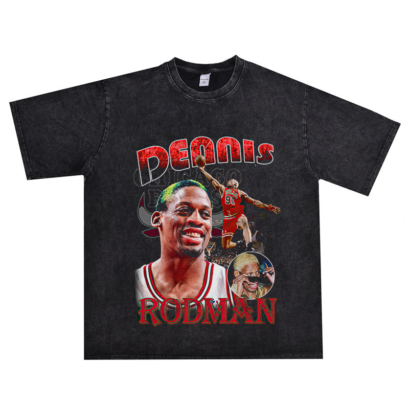 Film Star T Shirt Washed Old American Round Neck Loose T-Shirt Retro Short Sleeve