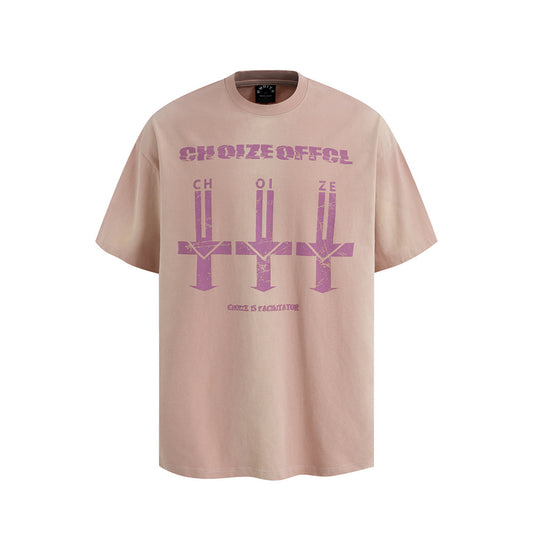 Nostalgia T Shirts Vintage Crew Neck T-Shirt Embroidered Letters Loose Casual
