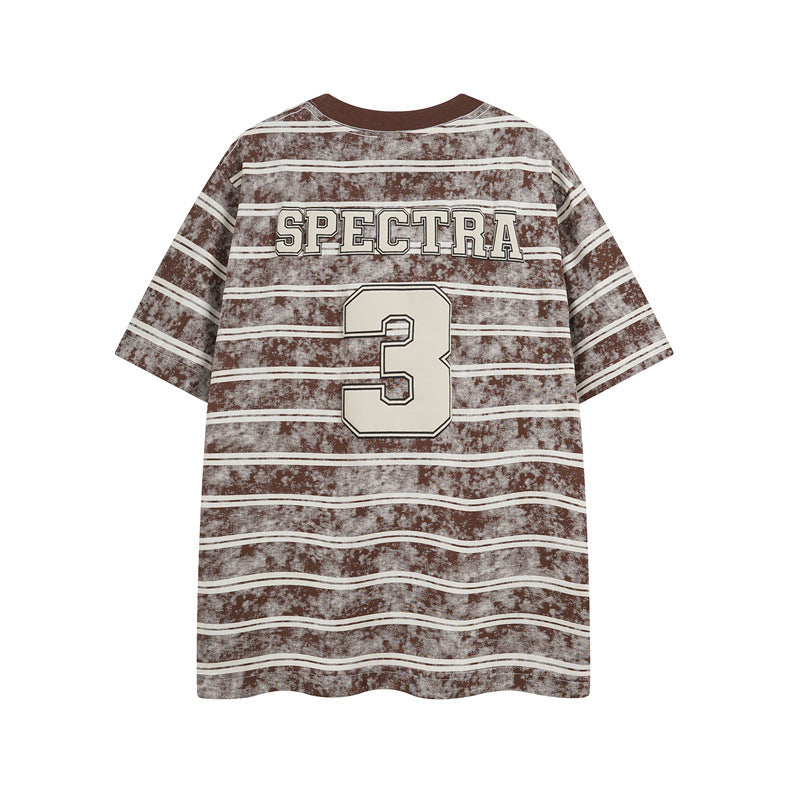 Casual Street Wear Vintage Striped Short Sleeve T-Shirt Crew Neck Loose Casual