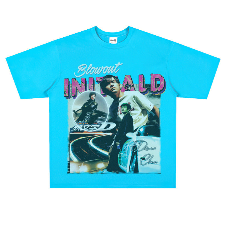 Film Star T Shirt Jay Chou Short Sleeve Retro Street Printed round Neck T-shirt for Men and Women