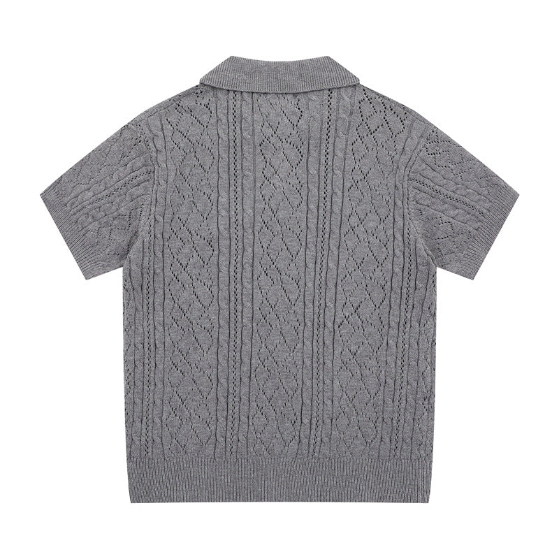 Hip Hop Shirts For Boys Vintage Summer Lapel Short Sleeve Sweater Knitted Men's Loose Top
