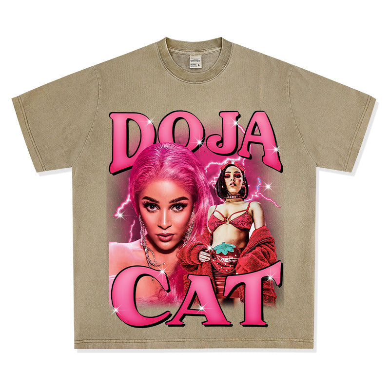 Streetwear masculino hip hop vintage Doja cat print short sleeve t-shirt vintage