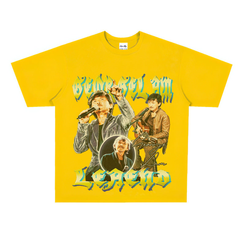 Film Star T Shirt Music Singer Lin Zixiang Loose Heavy Weight Retro Street Cotton T-shirt