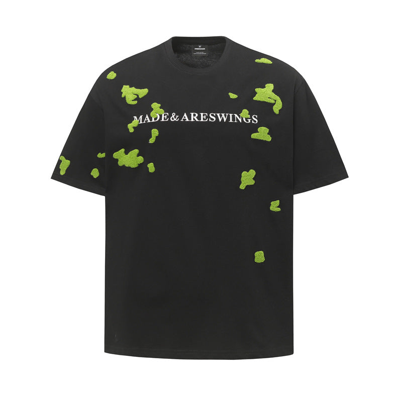 Hip Hop Shirts For Boys Short Sleeve T-Shirt Embroidered Flower Crew Neck Top