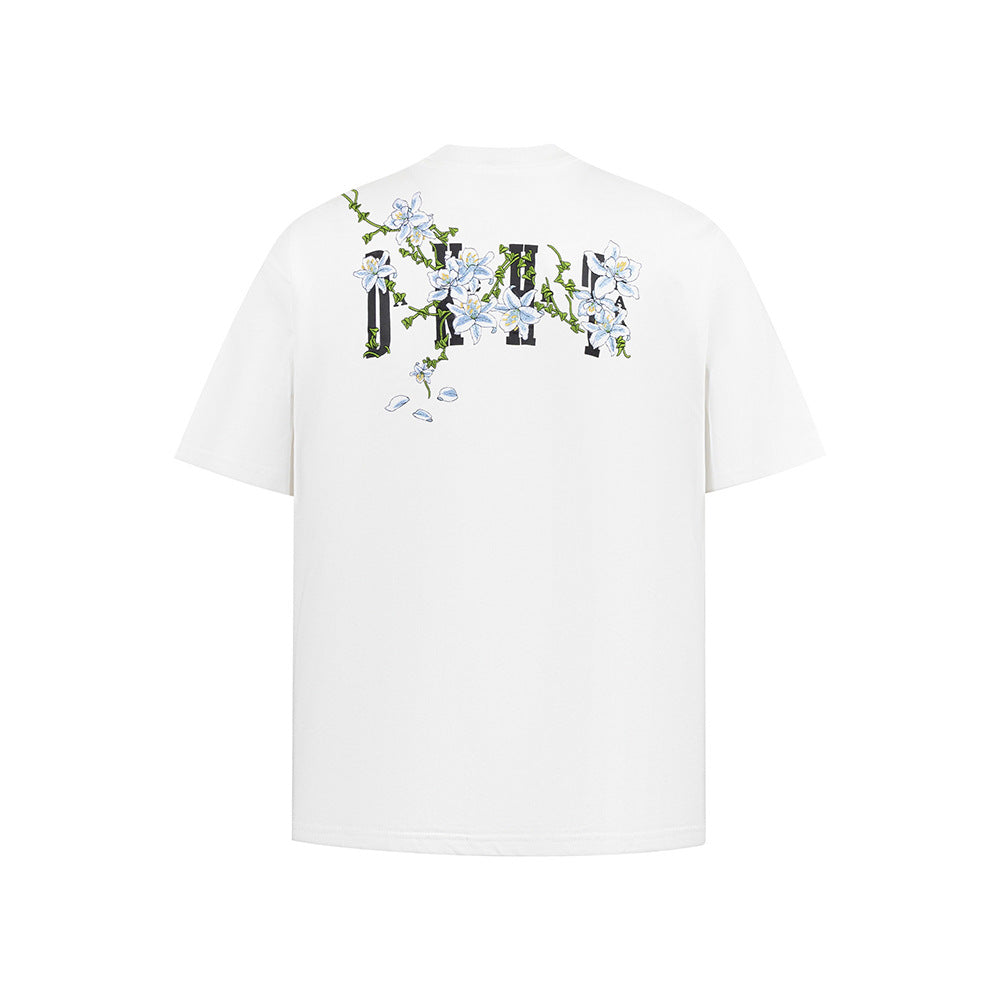 Hip Hop Clothes New York Vintage Floral Embroidery Short Sleeve T-Shirt