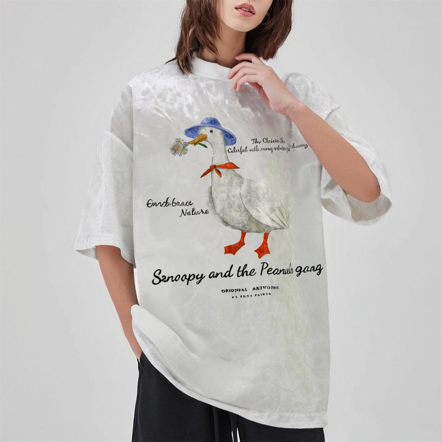 Distorted vintage duck print summer short sleeve t-shirt loose t-shirt
