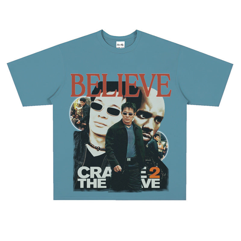 Film Star T Shirt Hong Kong Film Cradle to the Grave Loose Retro Street Cotton T-shirt Men and Women