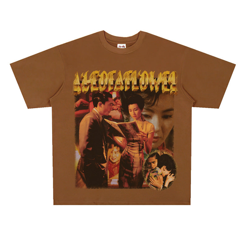 Film Star T Shirt Movie Trend Pure Cotton Short Sleeve Loose round Neck Nostalgic T-shirt