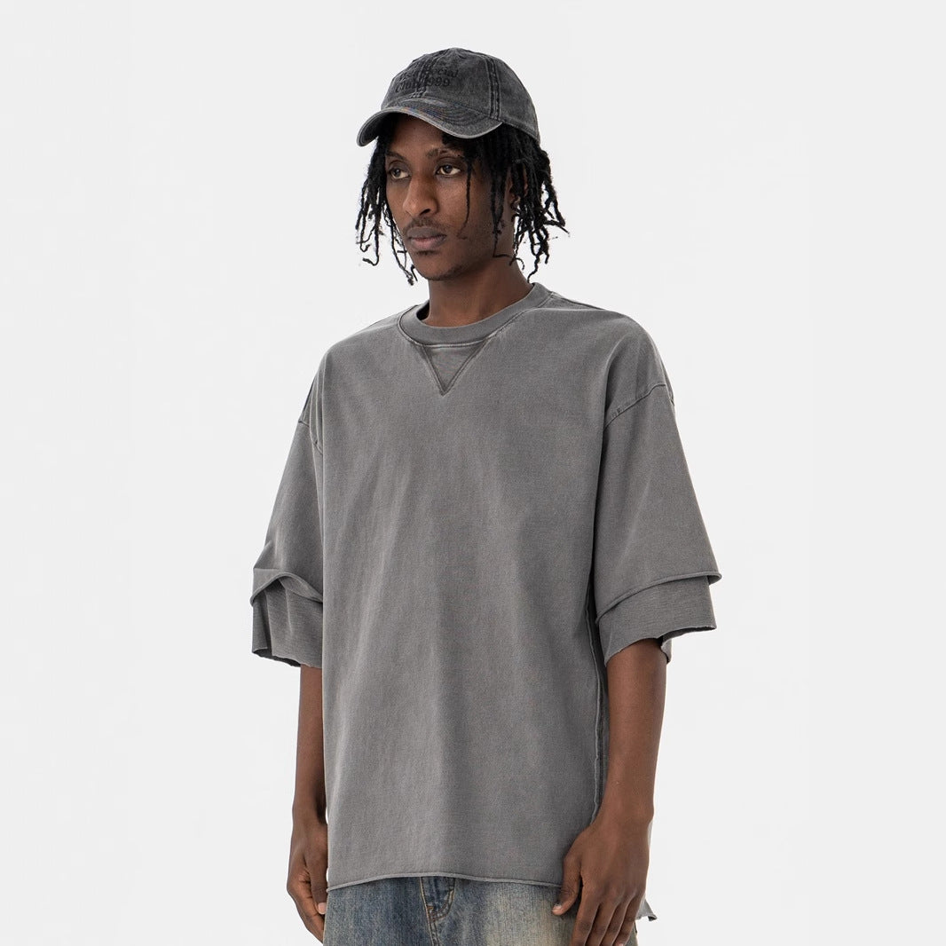 Vintage 90s Hip Hop Clothing Summer Vintage Washed Old Short Sleeve T-Shirt