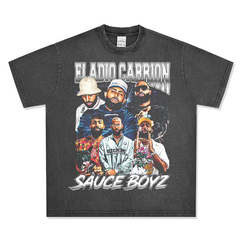 Outfit streetwear hip hop Eladio Carrion print short sleeve t-shirt