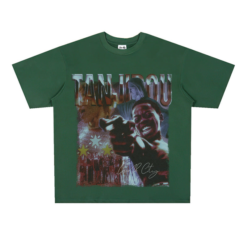 Film Star T Shirt Cotton Short Sleeve Loose round Neck Retro T-shirt for Men