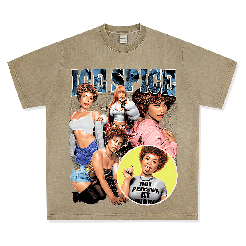 Cool t rapper vintage hip hop Ice Spice print short sleeve t-shirt