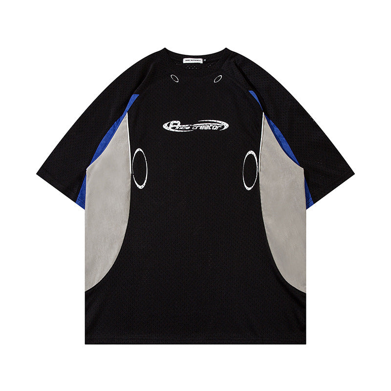 Racing oversized t shirt retro, mesh short sleeve t-shirt