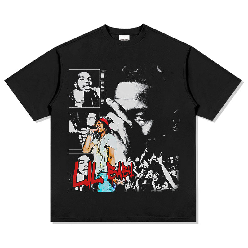 Outfit streetwear vintage hip hop Lil Baby print short sleeve t-shirt