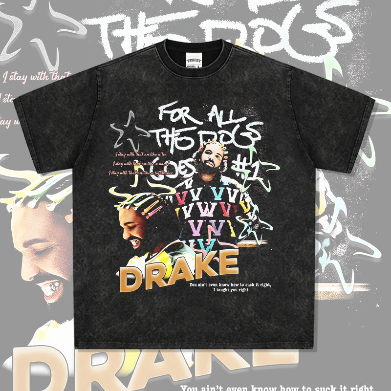 Cool t rapper vintage hip hop drake drake print short sleeve t-shirt