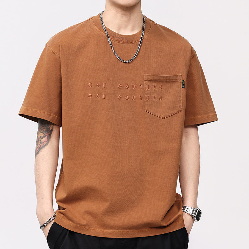 Men T-shirts Vintage Short Sleeve Summer Loose Embroidery