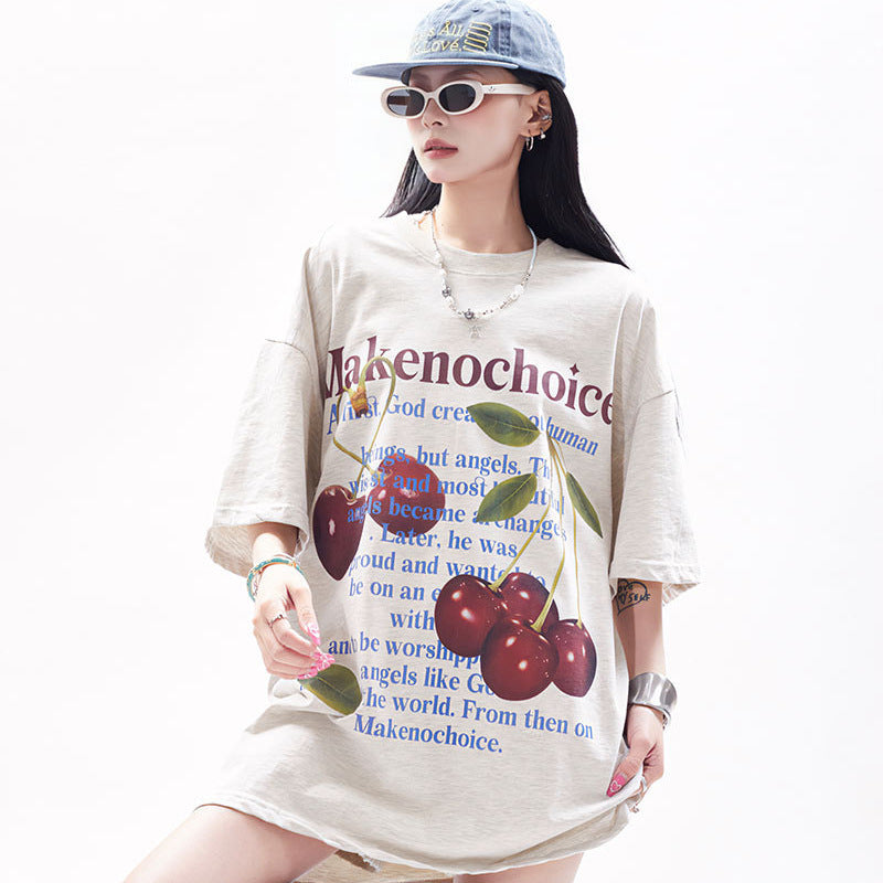 Marcas De Streetwear Vintage Cherry Print Short Sleeve T-Shirt