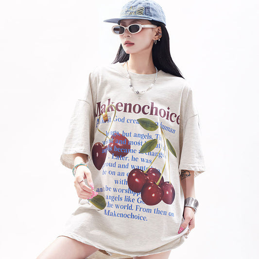 Marcas De Streetwear Vintage Cherry Print Short Sleeve T-Shirt