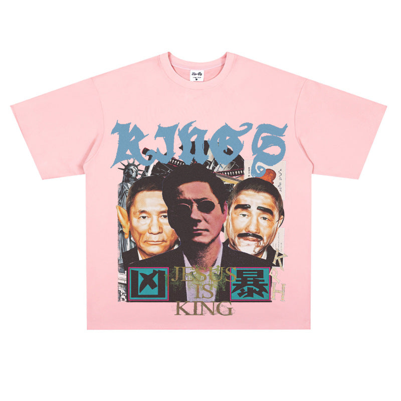 Film Star T Shirt Loose American Retro Street Cotton T-shirt for Men and Women