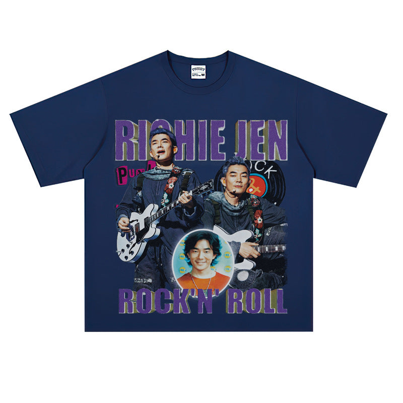 Film Star T Shirt Loose American Retro Street Cotton T-shirt for Men and Women