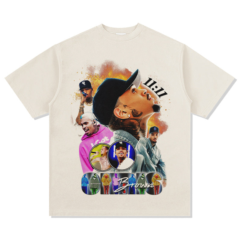 Streetwear masculino hip hop Chris Brown print short sleeve t-shirt