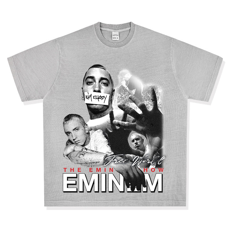 New york hip hop shop Eminem print hip hop long sleeve short sleeve retro washed old t-shirt