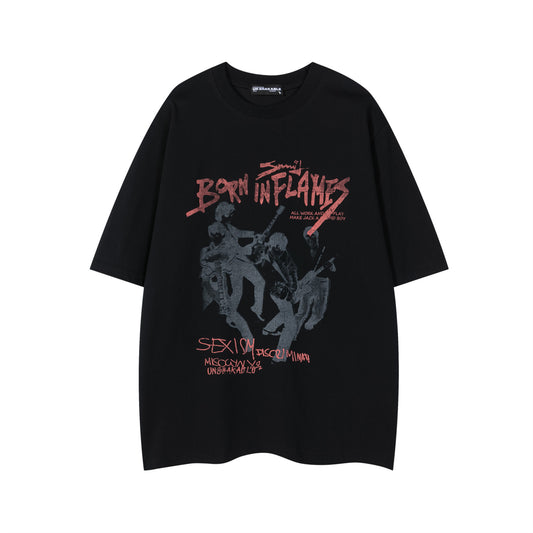 Distorted vintage short-sleeved t-shirt men's summer oversize casual top