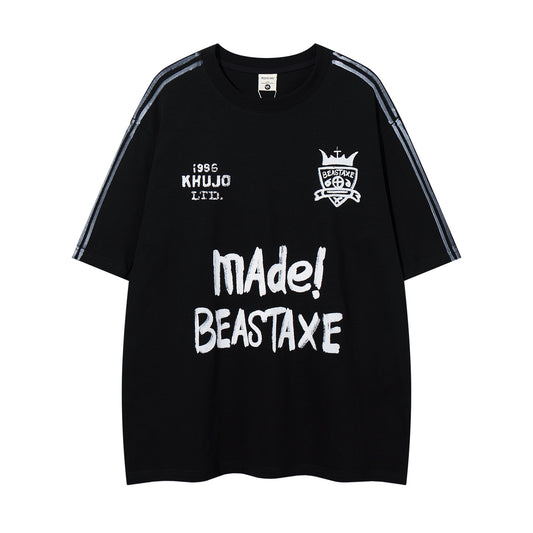 Distorted vintage letter print crew neck short sleeve t-shirt summer top