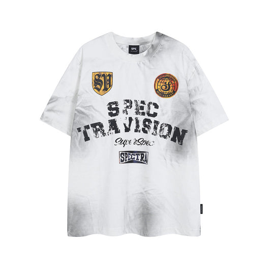 Y2K mens shirt washed tie-dye digital pattern round neck