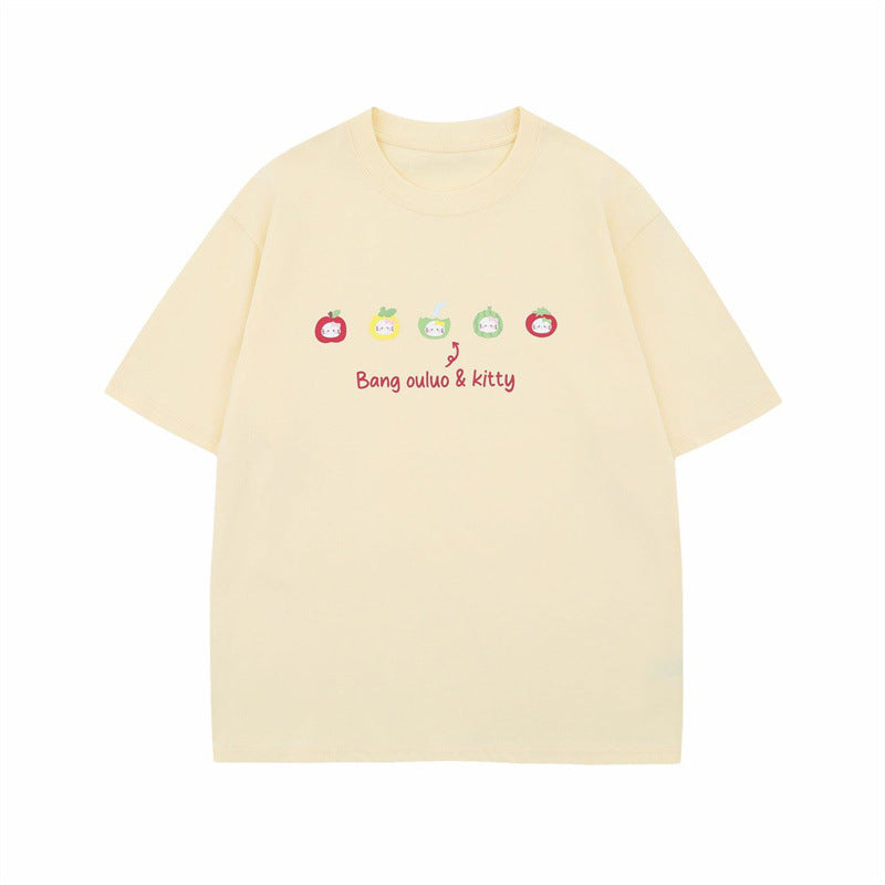 US drip outfits Summer Vintage Fruit Casual Loose Short Sleeve T-Shirts