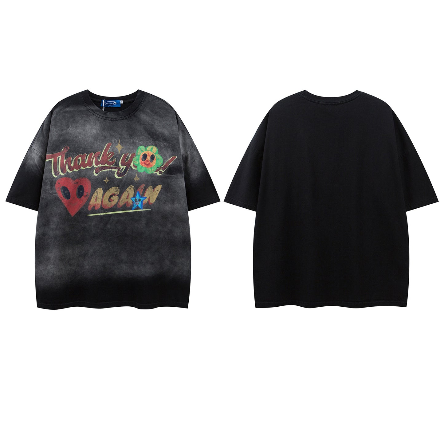 Nyc T Shirt Vintage Washed Alphabet Print Crew Neck Short Sleeve T-Shirt Summer Loose Top