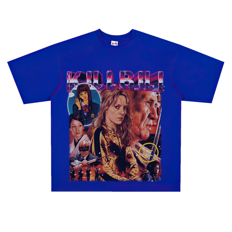 Film Star T Shirt Classic Movie Kill Bill Short Sleeve Loose Street Printed T-shirt Men and Women