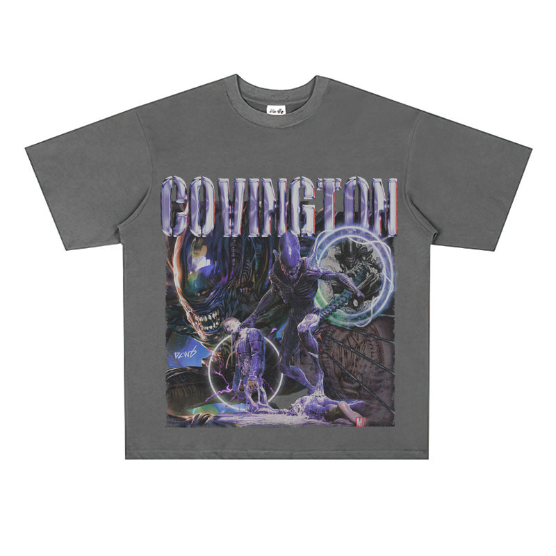 Film Star T Shirt Cotton Short Sleeve Loose Retro Design round Neck Heavy T-shirt Men