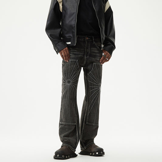 1990 Fashion Jeans Embroidered Spider Web Casual Loose Jeans