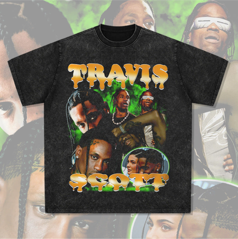 Streetwear masculino vintage hip hop Travis Scott Travis print short sleeve t-shirt