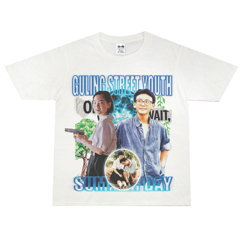 Film Star T Shirt Loose Heavy Retro Street Personality T-shirt Men and Women