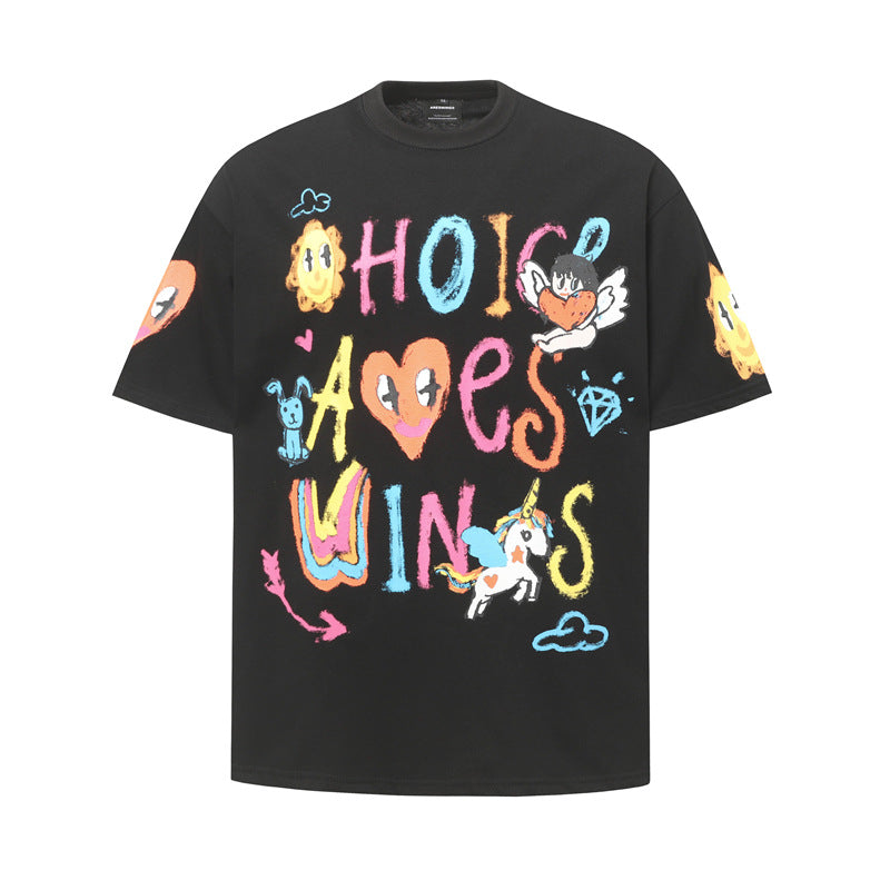 Hip Hop Shirts For Boys Vintage Graffiti Alphabet Fun Pattern Short Sleeve T-Shirt
